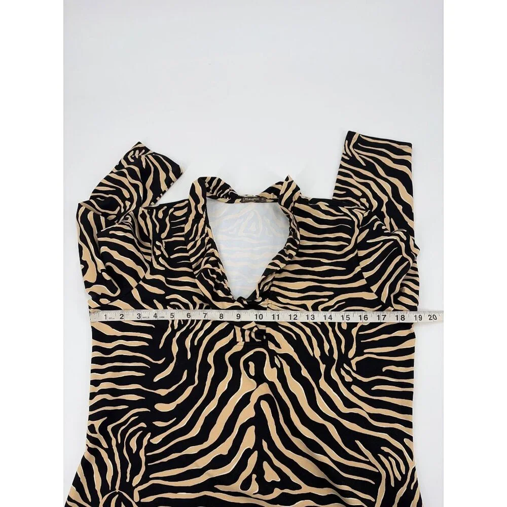 J. McLaughlin Durham Ruffle Neck Top Tiger Print Catalina Cloth Womens Medium